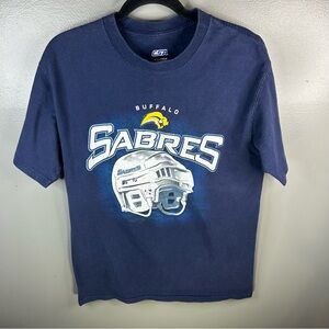 Vintage Y2K Buffalo Sabres NHL Slug Logo Helmet Navy Blue Shirt Size Medium